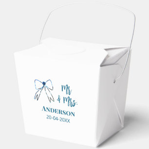 Mr & Mrs add name date wedding favour bow blue gre Box