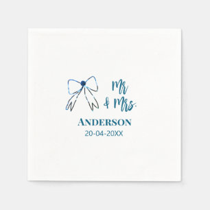 Mr & Mrs add name date wedding favour bow blue gre Napkin