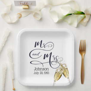 Mr & Mrs. Anniversary Champagne Toast  Paper Plate