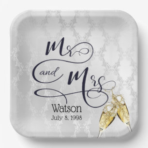Mr & Mrs. Anniversary Champagne Toast    Paper Plate