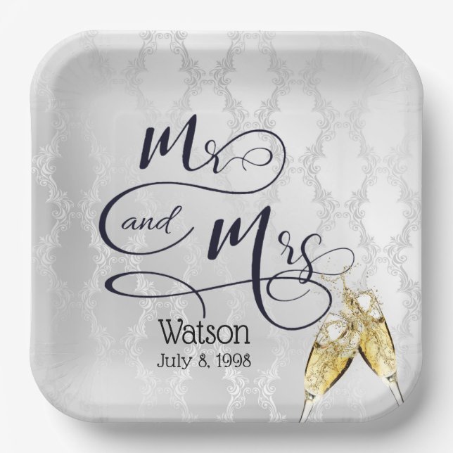 Mr & Mrs. Anniversary Champagne Toast    Paper Plate (Front)