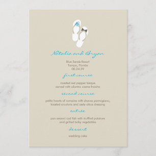 Mr & Mrs Aqua Flip Flops Beach Wedding Menu Card
