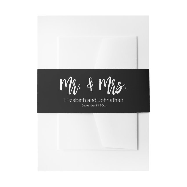 Mr. & Mrs. Black and White Bride Groom Wedding Invitation Belly Band (Front Example)