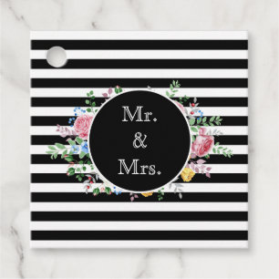 Mr. & Mrs. Black and White Striped Flowers  Favour Tags