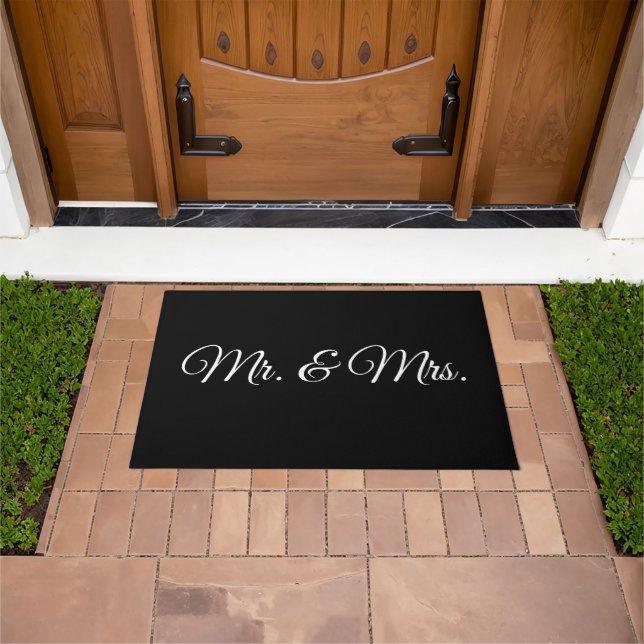 Mr. & Mrs.black custom script text elegant chic Doormat (Outdoor)