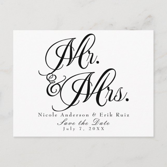 Mr. & Mrs. Black White Save the Date Invitation (Front)