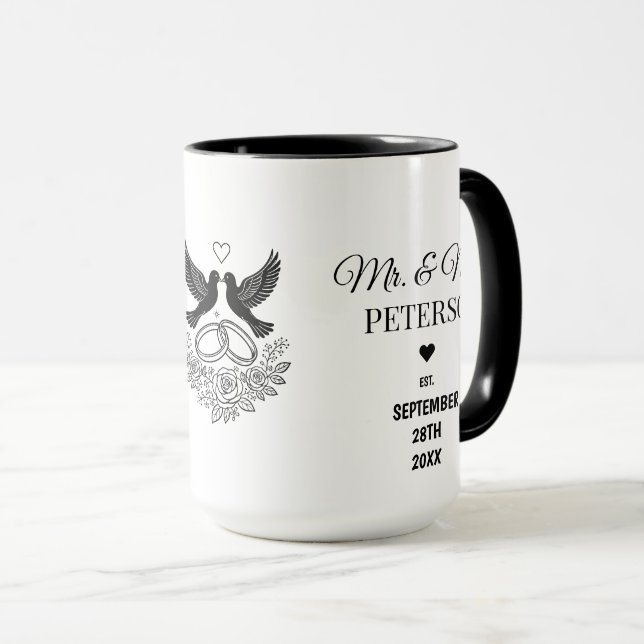 Mr. & Mrs. Black & White Wedding/Anniversary Gift Mug (Front Right)