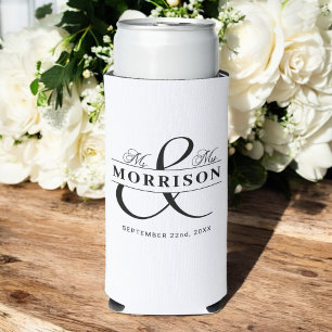 Mr Mrs Black White Wedding Favor Seltzer Can Cooler