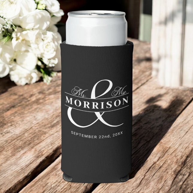  Mr Mrs Black White Wedding Favour Seltzer Can Cooler (Creator Uploaded)
