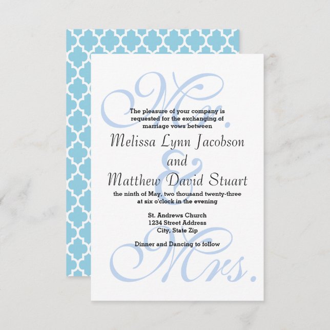 Mr. & Mrs. Blue - 3x5 Wedding Invitation (Front/Back)
