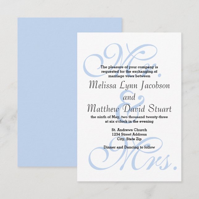 Mr. & Mrs. Blue - 3x5 Wedding Invitation (Front/Back)