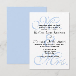 Mr. & Mrs. Blue - 3x5 Wedding Invitation