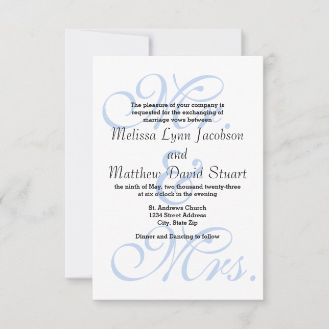 Mr. & Mrs. Blue - 3x5 Wedding Invitation (Front)