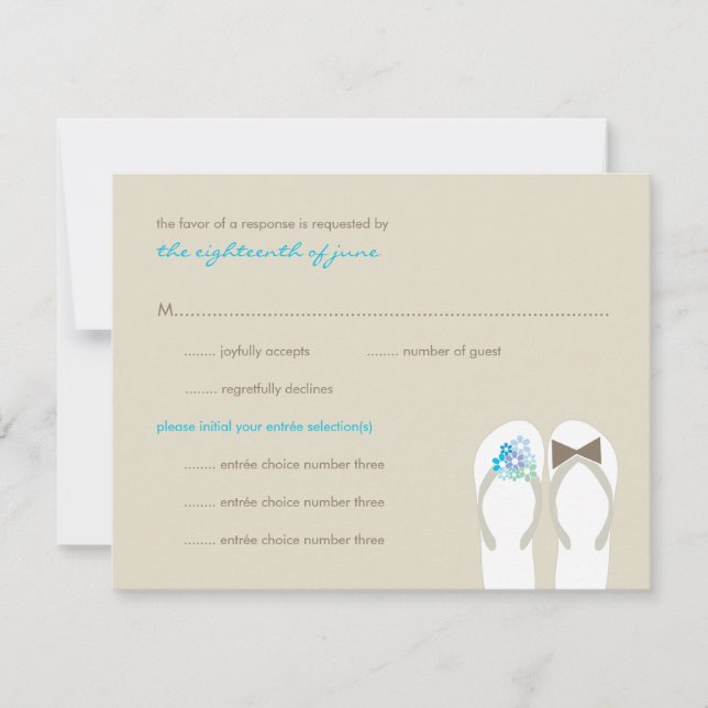 Mr & Mrs Blue Flip Flops Beach Wedding RSVP Card (Front)