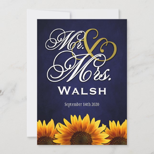 Mr & Mrs Blue Sunflower Wedding Invitations (Front)
