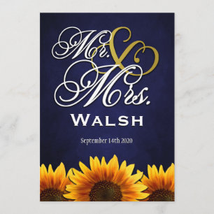 Mr & Mrs Blue Sunflower Wedding Invitations
