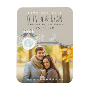 Mr & Mrs Blue Wedding Owls Save The Date Photo Magnet