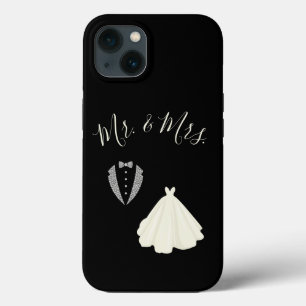 Mr Mrs Bride Groom Black White Wedding iPhone 13 Case
