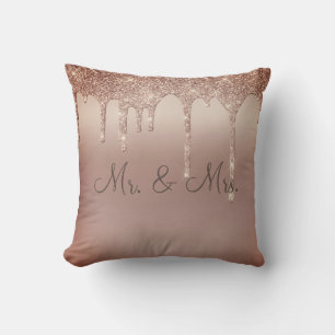 Mr. & Mrs Bronze Glitter Wedding Keepsake Elegant Cushion