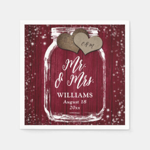 Mr. & Mrs. Burgundy Wood Mason Jar Barn Wedding Napkin