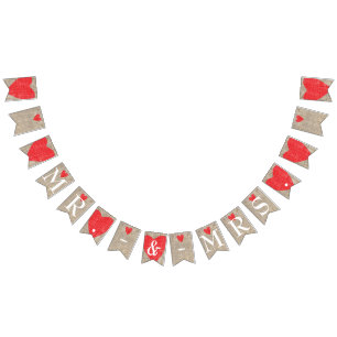 Mr. & Mrs. Burlap & Red Hearts Wedding Engagement Bunting