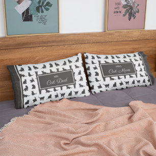 Mr. & Mrs. Cat Mum and Dad Black and White Pattern Pillowcase