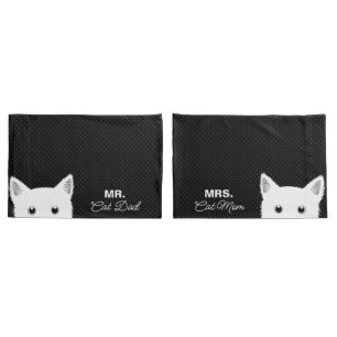 Mr. & Mrs. Cat Mum and Dad Polka Dot Pattern Pillowcase