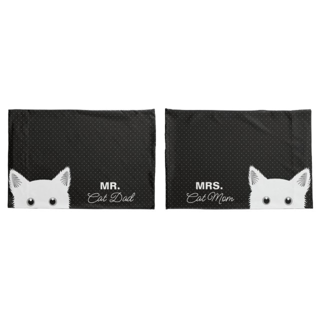 Mr. & Mrs. Cat Mum and Dad Polka Dot Pattern Pillowcase (Back-Set)