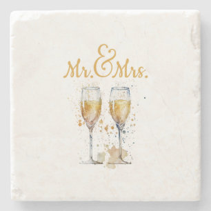 Mr. & Mrs. Champagne Celebration Stone Coaster