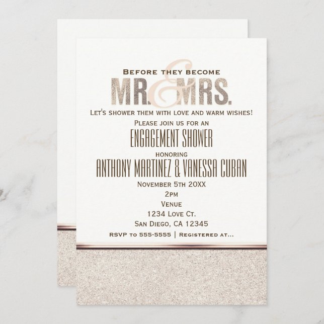 Mr. & Mrs. Champange Sparkle Engagment Invitation (Front/Back)