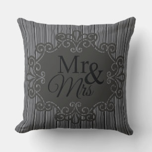 Mr&Mrs Charcoal Print Decorative Pillow