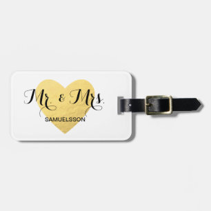 Mr. & Mrs. chic travel Luggage Tag gold heart