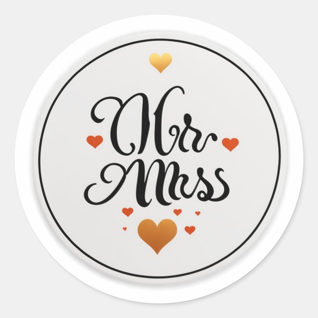 Mr. & Mrs. Classic Round Sticker (Front)
