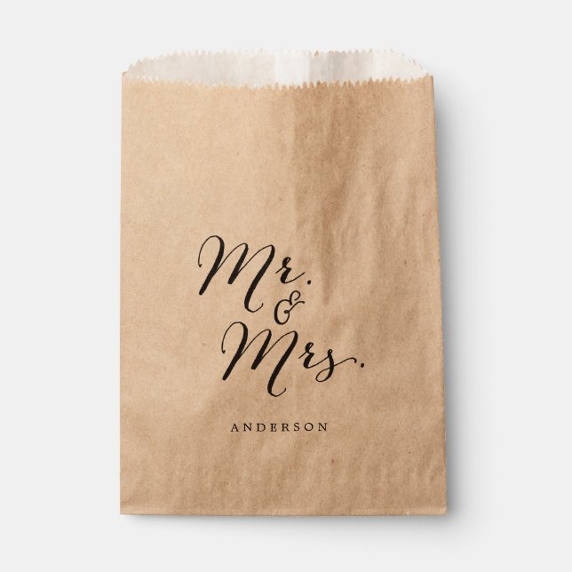 Mr & Mrs Classic Script Calligraphy Name Wedding Favour Bags (Front)