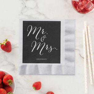 Mr & Mrs Classic Script Calligraphy Name Wedding Napkin