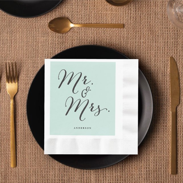 Mr & Mrs Classic Script Calligraphy Name Wedding Napkin (Mr & Mrs Classic Script Calligraphy Name Wedding Paper Napkins @ fatfatin_blue_knot)