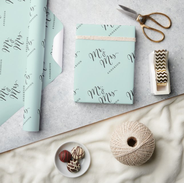 Mr & Mrs Classic Script Calligraphy Name Wedding Wrapping Paper (Crafts)