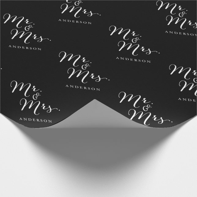 Mr & Mrs Classic Script Calligraphy Name Wedding Wrapping Paper (Corner)