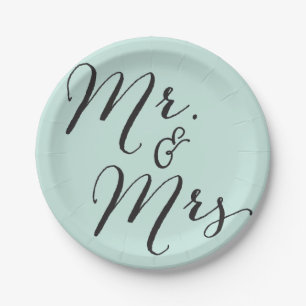 Mr & Mrs Classic Script Chic Calligraphy Wedding Paper Plate