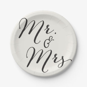 Mr & Mrs Classic Script Chic Calligraphy Wedding Paper Plate