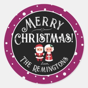 Mr & Mrs Claus Berry Festive Snowy Christmas Gift Classic Round Sticker