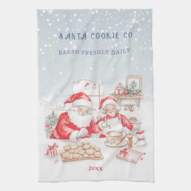 Mr & Mrs Claus Christmas Cookies Kitchen Towels (Vertical)