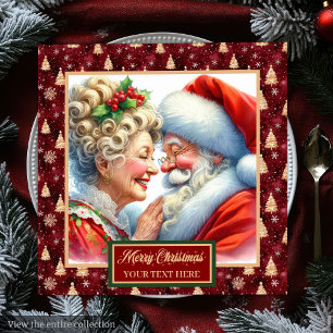 Mr. & Mrs. Claus Christmas Napkins Red Gold