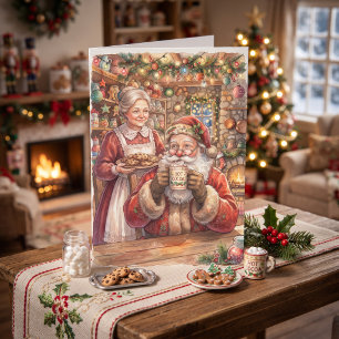 Mr & Mrs Clause Drinking Hot Cocoa Christmas Card
