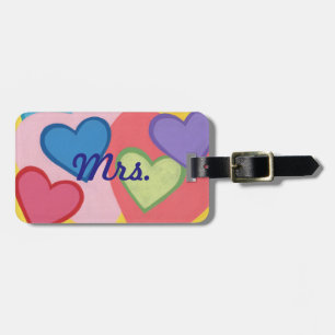 Mr Mrs Colourful Layered Hearts Luggage Tags