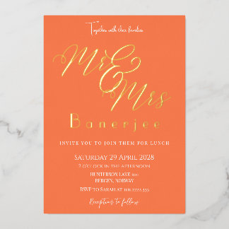 Mr & Mrs Coral Wedding Foil Invitation