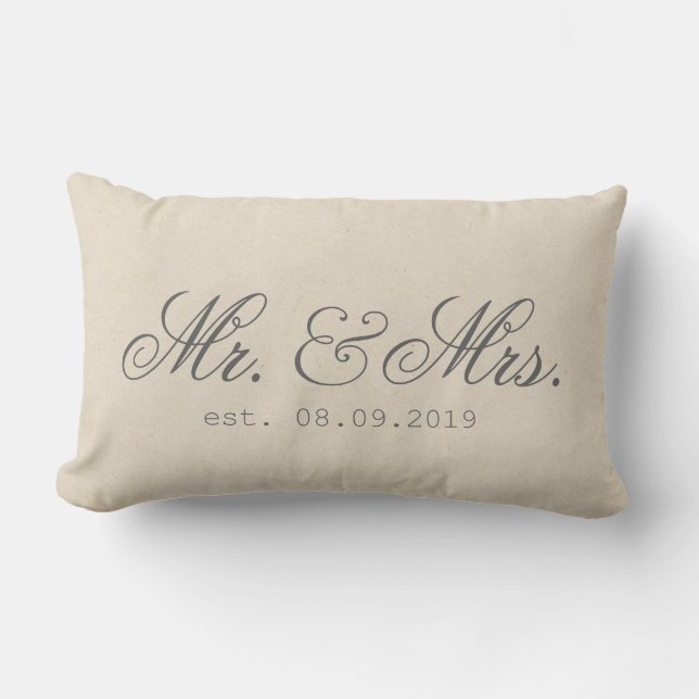 Mr.&Mrs. Cotton Fabric Textured Elegant Lumbar Cushion (Front)
