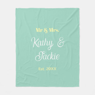 mr & mrs couple name pastel green est. 20XX weddin Fleece Blanket