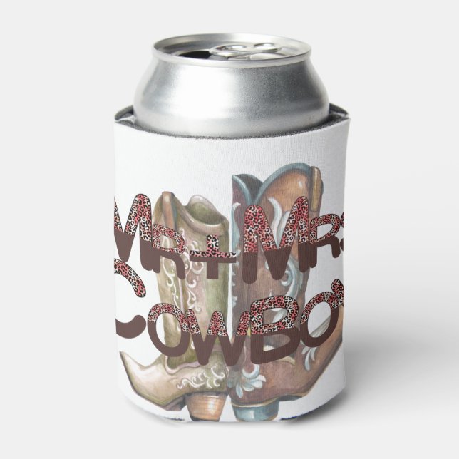 Mr & Mrs Cowboy, Just Married Can Cooler (Can Front)