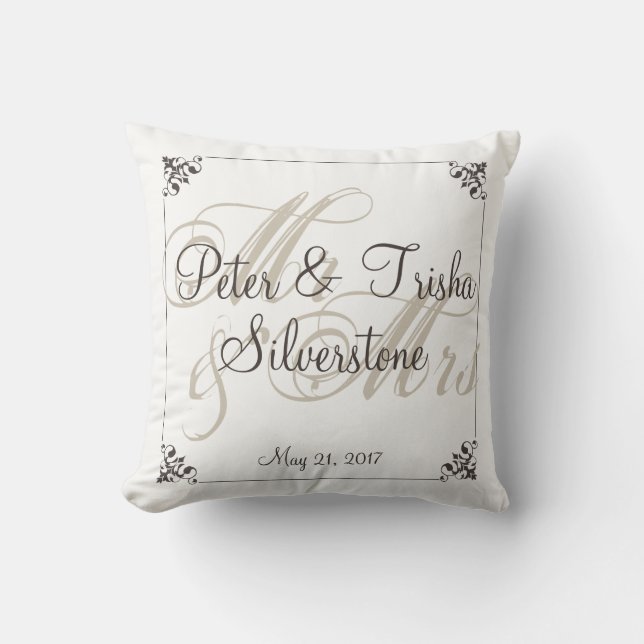 Mr&Mrs Custom Wedding Pillow, Wedding/Shower Gift Cushion (Front)